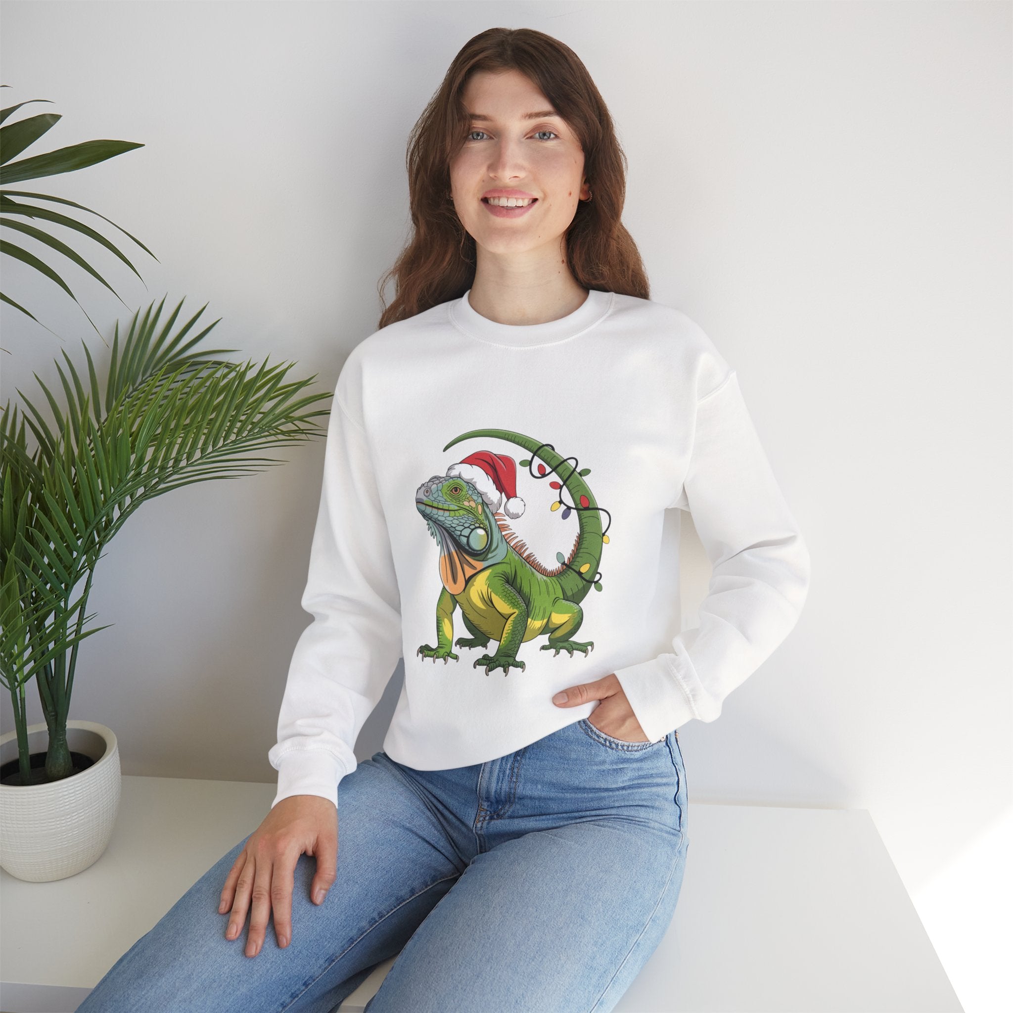 Sweatshirt - Iguana Wrapped in Christmas Lights Design